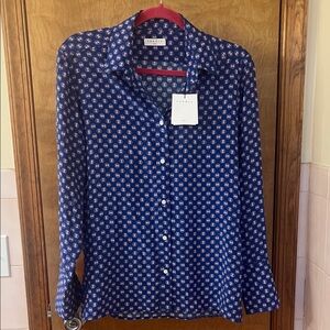 Sandro Navy and White Geometric Blouse